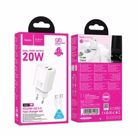 Viedtālruņa lādētājs Hoco USB A + USB C QC3.0 PD 3A 20W + kabelis USB C uz USB C N61 balta