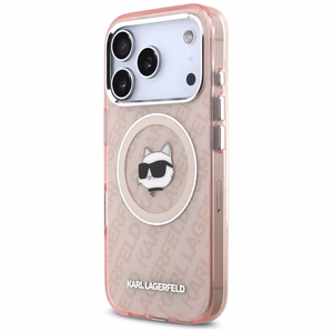 Karl Lagerfeld IML Choupette Head Logo magnētiskais viedtālruņa apvalks MagSafe iPhone 17 Pro Max - rozā