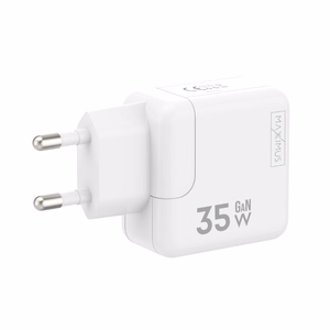 Sienas lādētājs MX BURST GaN PD 35W, 2xUSB-C + C/Lightning PD kabelis 20W balts