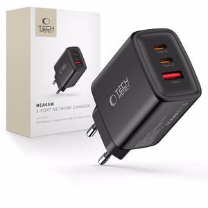 Tech-Protect NCA65W-GAN 3 portu 65 W sienas lādētājs - melns