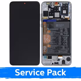 LCD Displejs Saderīgs ar Huawei P30 Lite Ar Frame / Pearl Balts / (Service Pack)
