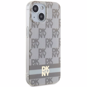 DKNY IML rūtainais mono raksts un drukātās svītras magnētiskais viedtālruņa apvalks iPhone 15 / 14 / 13 - bēšs