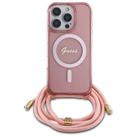 Guess Crossbody Cord Script Magnētiskais viedtālruņa apvalks iPhone 16 Pro Max - rozā