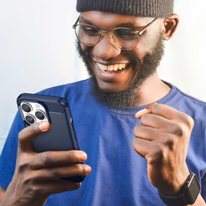 Karboniskais apvalks iPhone 14 Pro Max - gelas aizmugurējais pārklājums, zilas krāsas