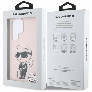Karl Lagerfeld Silikona Grafiti Ikonik drukāts logotips Magnētiskais apvalks Samsung Galaxy S25 Ultra - rozā