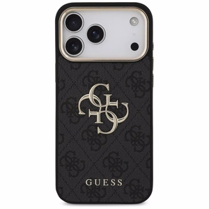 Guess PU Leather 4G Metal Logo Gold Frame vāciņš Apple iPhone 18 Pro Max, melns