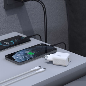 Dudao A27TCEU PD 30W GaN USB-A USB-C Wall Lādētājs with USB-C Kabelis - Melns