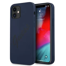 Guess GUHCP12SLSVSBL iPhone 12 mini 5.4" zils/zils cietais apvalks Script Vintage