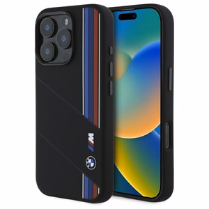 BMW silikona izgriezts trīskrāsu līnijas Magnētiskais viedtālruņa apvalks iPhone 16 Pro - melns