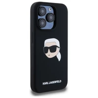 Karl Lagerfeld KLHMP15LSKHPPLK iPhone 15 Pro 6.1" melns/melns cietais apvalks Silikona Karl galvas apdruka MagSafe