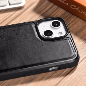 iCarer ādas Oil Wax viedtālruņa apvalks pārklāts ar dabīgu ādu iPhone 14 Plus melna