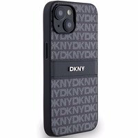 DKNY Ādas mono svītra un metāla logotips viedtālruņa apvalks iPhone 15 Plus / 14 Plus - melns