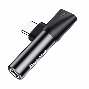 Baseus audio adapteris USB-C uz Mini Jack 3.5mm + USB-C (melns)