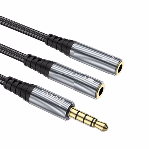 Kabel AUX 2w1 Jack 3,5 mm (męski) do 2 x Jack 3,5 mm (żeński) Hoco 0,25 m UPA21 pelēks (SC)