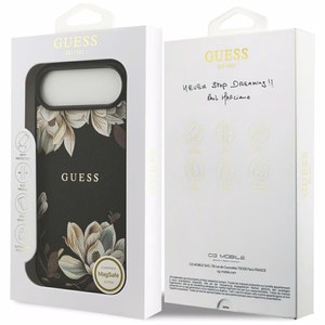 Guess Grained Flowers Classic Logo MagSafe viedtālruņa apvalks iPhone Air - melns