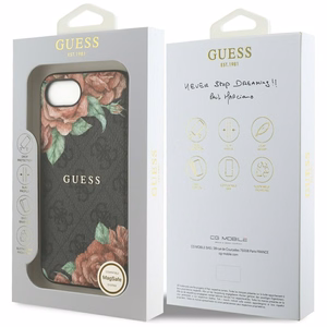 Guess 4G Flowers Print magnētiskais viedtālruņa apvalks iPhone 16e - melns