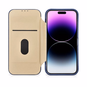 iCarer CE Premium ādas folio vāciņš iPhone 14 Pro ar MagSafe magnētisku flip vāciņu - zilā krāsā