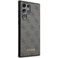 Guess GUHCS23LG4GFGR S23 Ultra S918 pelēks/pelēks cietais apvalks 4G Metāla Zelta Logotips