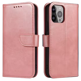 Magnet Case elegants grāmatas tipa apvalks ar statīvu iPhone 13 Pro rozā