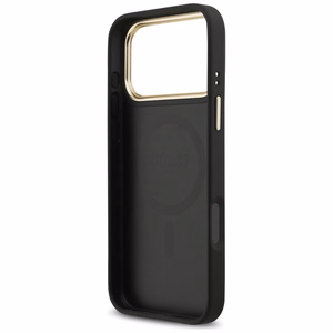 Guess 4G Strass Logo & Big Strap Metal Buttons Magnētiskais apvalks iPhone 17 Pro Max - melns