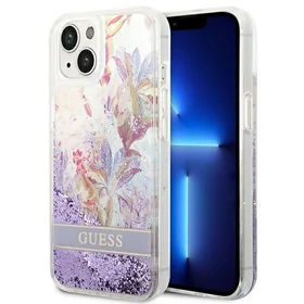 Guess GUHCP14MLFLSU iPhone 14 Plus 6.7 "violets/violets cietais apvalks Flower Liquid Glitter