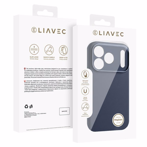 Liavec Silk Shield maciņš ar metāla kameras rāmi priekš Iphone 17 Pro Max tumši zils