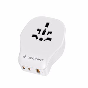 Gembird TPA-1A2C20-02-W universāls ceļojumu barošanas adapteris, 20 W, balts