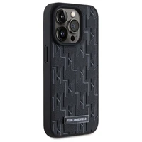 Karl Lagerfeld Ādas monogramma Metāla logotips Magnētiskais viedtālruņa apvalks iPhone 15 Pro - melns