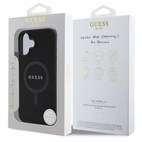 Viedtālruņa apvalks Guess Saffiano Klasiskais Logotips MagSafe iPhone 16 Plus - melns