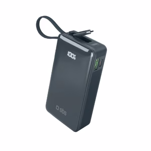 Внешний аккумулятор SBS 10000 mAh 20W со встроенным кабелем USB-C и цифровым дисплеем - тёмно-серый