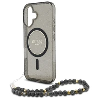 Guess IML Spīdīgs Ar Pērļu Siksniņu Magnētiskais viedtālruņa apvalks iPhone 16 - melns