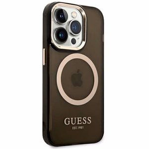 Guess GUHMP14LHTCMK iPhone 14 Pro 6.1" melns/melns cietais apvalks Zelta kontūra Daļēji caurspīdīgs Magnētiskais