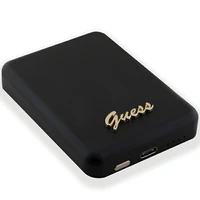 Guess Magnētiskā Metāla Script Logotips indukcijas portatīvais lādētājs 15W 5000mAh - melna