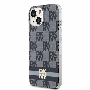 DKNY IML rūtainais mono raksts un drukātas svītras Magnētiskais viedtālruņa apvalks iPhone 15 Plus / 14 Plus - melna