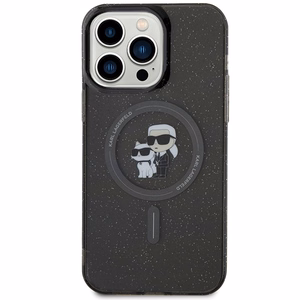Karl Lagerfeld Karl&Choupette Mirdzošs Magnētiskais viedtālruņa apvalks iPhone 15 Pro Max - melna