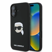 Karl Lagerfeld silikona viedtālruņa apvalks Karl Head Print Magnētiskais iPhone 16 - melns