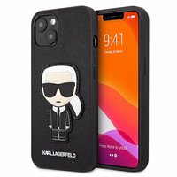 Karl Lagerfeld Saffiano Ikonik Karl's Patch Apvalks iPhone 13 mini - Melns