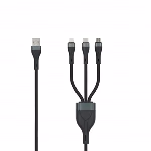 SEEK TOTI USB-A uz microUSB/Type-C/Lightning, 1,5 m pīts kabelis 2A (ne-MFI), melns