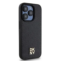 DKNY Ādas monogrammas raksta metāla logotips Magnētiskais viedtālruņa apvalks iPhone 15 Pro - melna