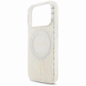 Guess IML Flowers Allover Electroplated MagSafe maciņš ar pērļu siksniņu modelim iPhone 18 Pro / 17 Pro – krāsa: balta