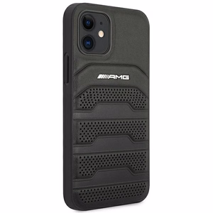 AMG ādas apvalks ar iespiestām līnijām iPhone 12 mini - melns