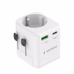 Gembird TPA-EU1A1C20-01-W iezemēts universāls ceļojumu barošanas adapteris, 20 W, balts