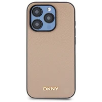 DKNY Grained Metal Logo Magnētiskais iPhone 15 Pro viedtālruņa apvalks - bēšs