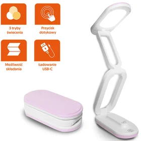 Saliekama LED galda lampa 10W, 3000/4500/6000K, 1200mAh, rozā, LTC