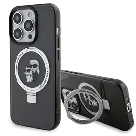 Karl Lagerfeld KLHMP13LHMRSKCK iPhone 13 Pro 6.1" melns/melns cietais apvalks ar gredzena statīvu Karl&Choupette Magnētiskais