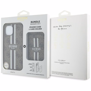 Guess 4G Stripes viedtālruņa apvalks ar Magnētisko maku iPhone 15 - brūns