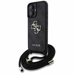 Guess 4G Big Logo Cord Stap viedtālruņa apvalks iPhone 16 - melns