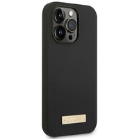 Guess GUHMP14LSBPLK iPhone 14 Pro 6.1" melns/melns cietais apvalks Silikona logotipa plāksne Magnētiskais