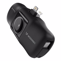 Wozinsky WF16-YLS 5000mAh 15W Lightning mini portatīvais lādētājs ar iebūvētu USB-C kabeli un Apple Watch lādētāju - melna