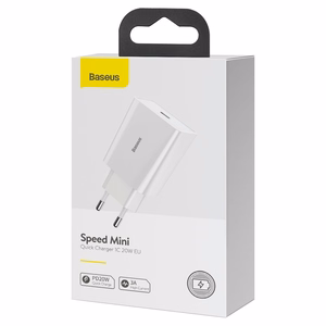 Baseus Speed Mini Quick Charger, USB-C, PD, 3A, 20W (white)